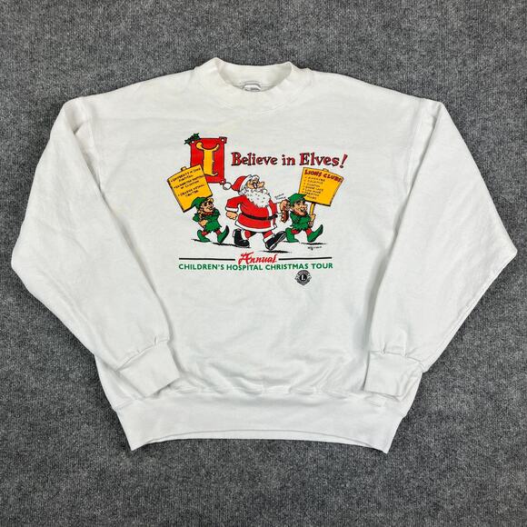 Fruit of the Loom Christmas Sweatshirt Men's XL Believe in Elves Holiday - Picture 1 of 7